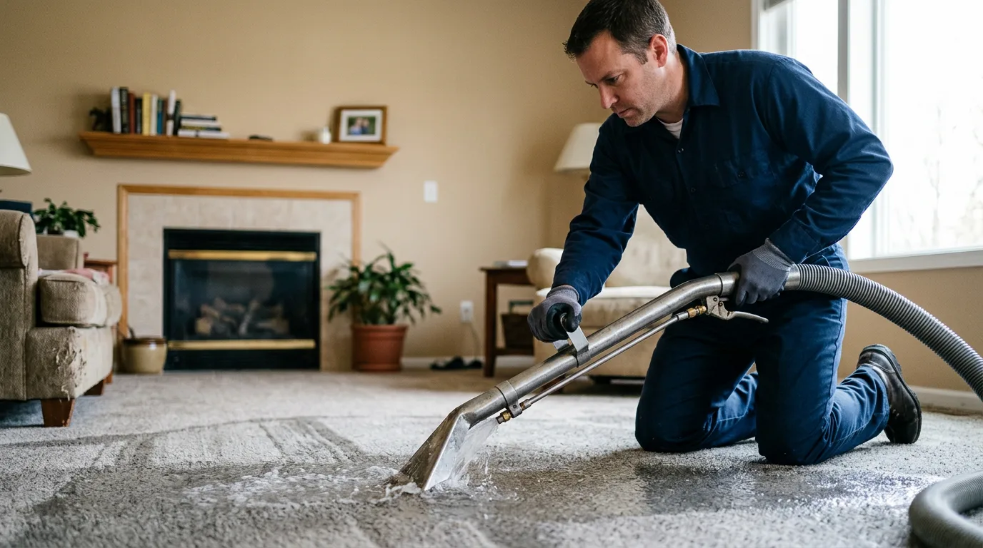 Water damage restoration technician working near Monona, IA